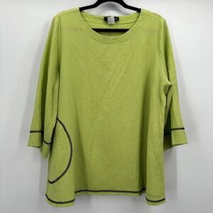 Moonlight Tunic Top Womens Large Green‎ Textured Boxy USA Artsy Lagenlook